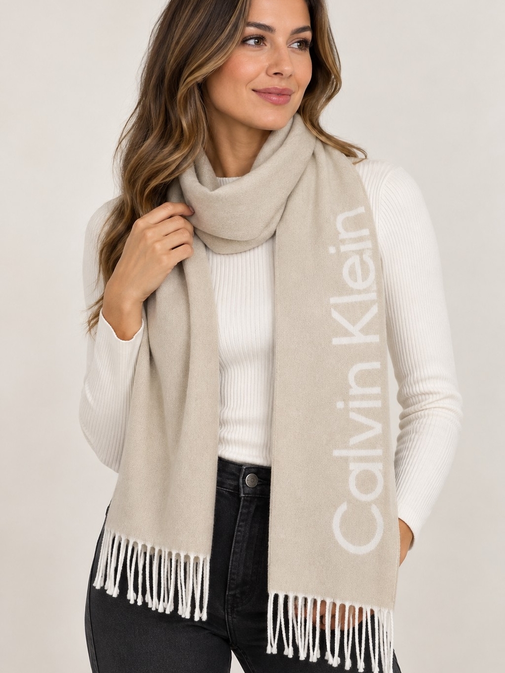Calvin Klein Beige Logo Scarf
